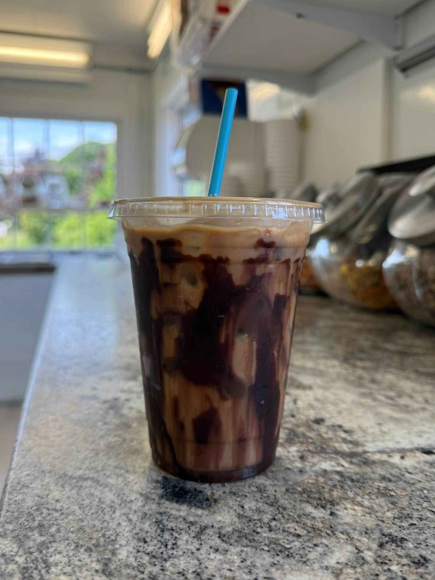 Iced mocha with chocolate drizzle