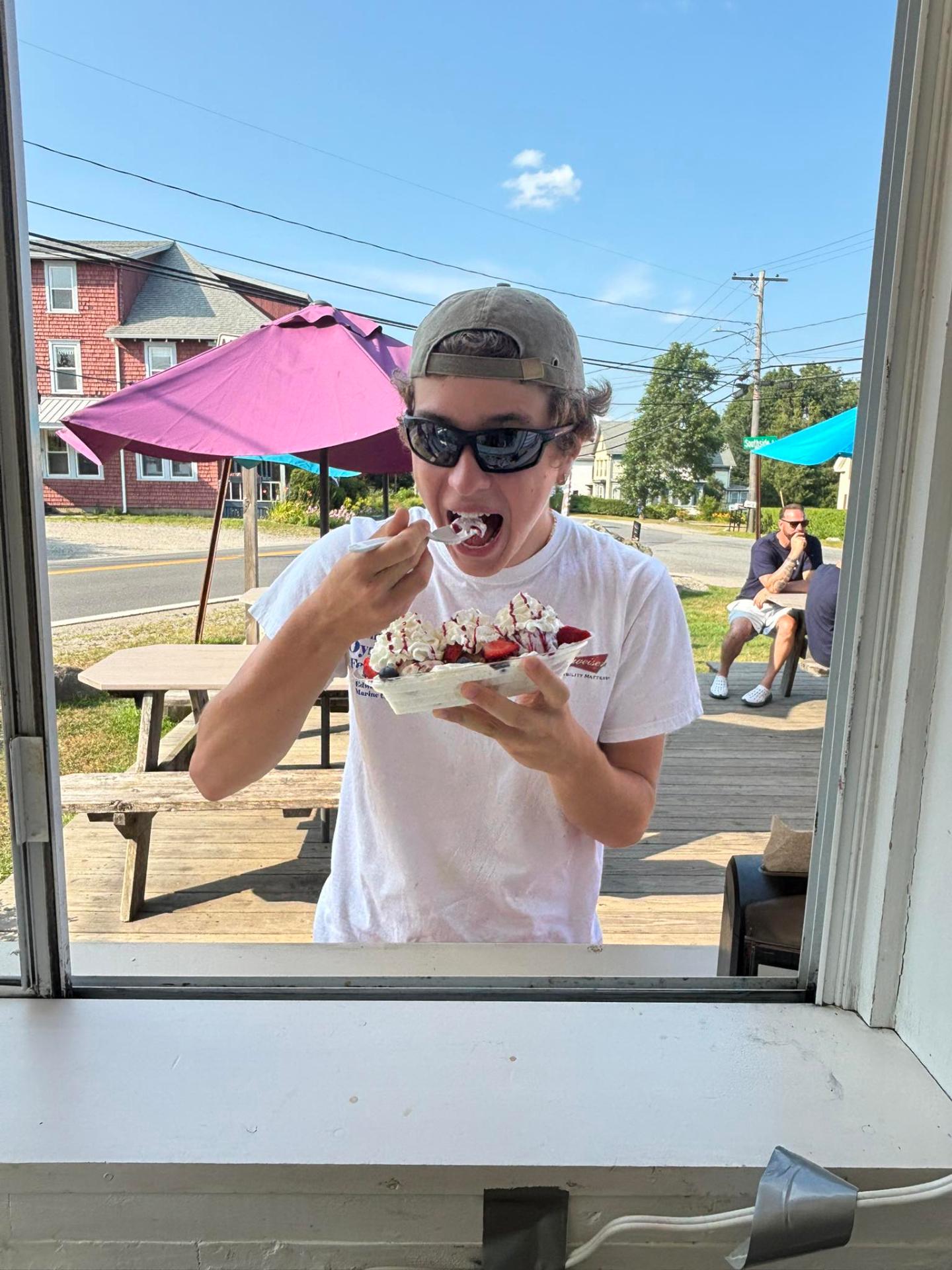 Strawberry sundae at the window